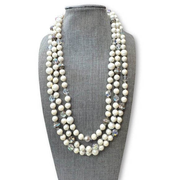 Judy Lee Jewelry - Judy Lee Faux Pearl Aurora Borealis Crystal Necklace 64" Signed